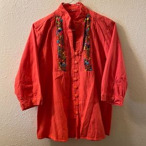 Peach Floral Embroidered Blouse